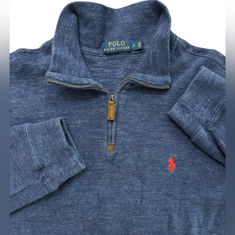 Polo Ralph Lauren Men’s 1/4‎ Zip Up Pullover Size Large Navy Blue Polo Logo